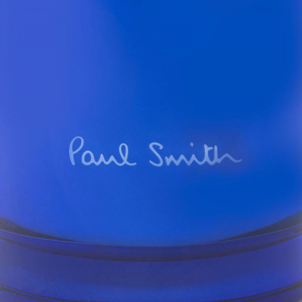 Paul Smith Duftkerze Early Bird,Glasgefäss, blau-grün, detail Schriftzug